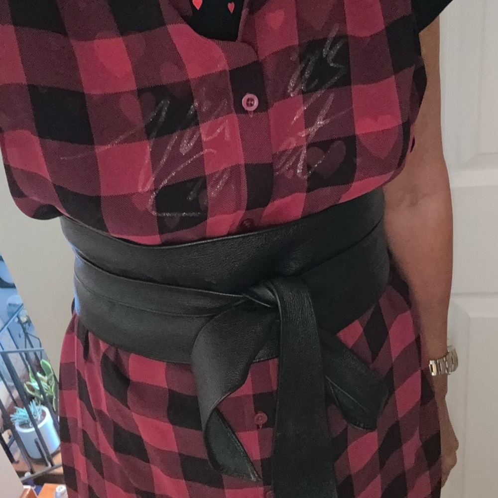 Torrid 0(12/L) Buffalo Plaid Tunic, Chiffon, Red/Black, EUC - Picture 5 of 6